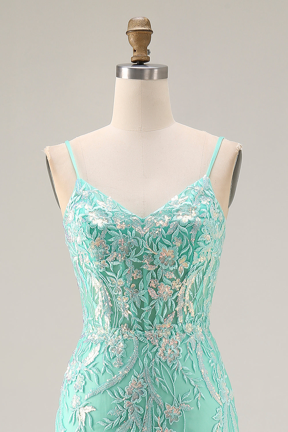 Sparkly Floral Mint Green Mermaid Lace Long Prom Dress
