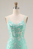 Sparkly Floral Mint Green Mermaid Lace Long Prom Dress
