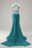 Dusty Blue Sweetheart Mermaid Corset Satin Long Prom Dress