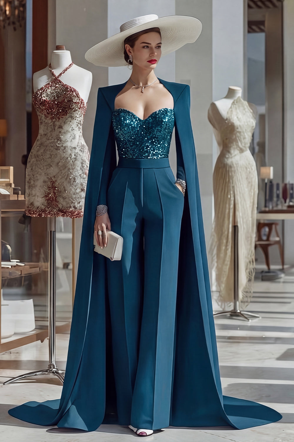 Cabernet Sparkly Long Sleeves Mother of the Bride Jumpsuits with Pockets