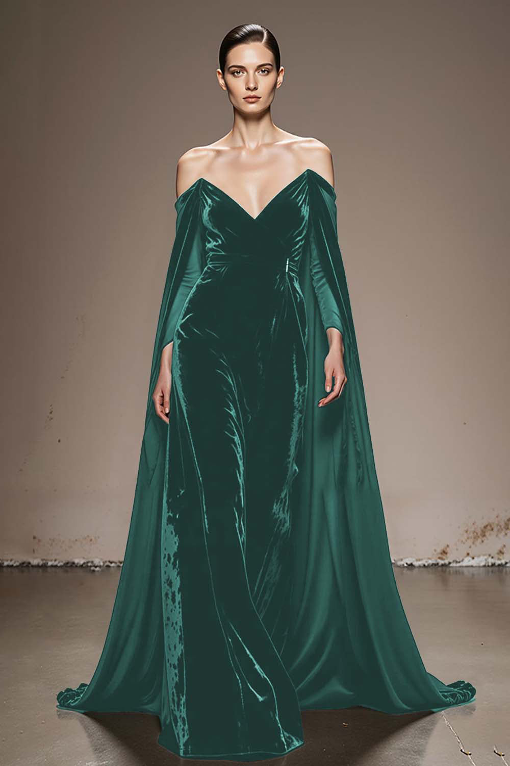 Black Off the Shoulder Velvet Long Formal Dress with Sleeves