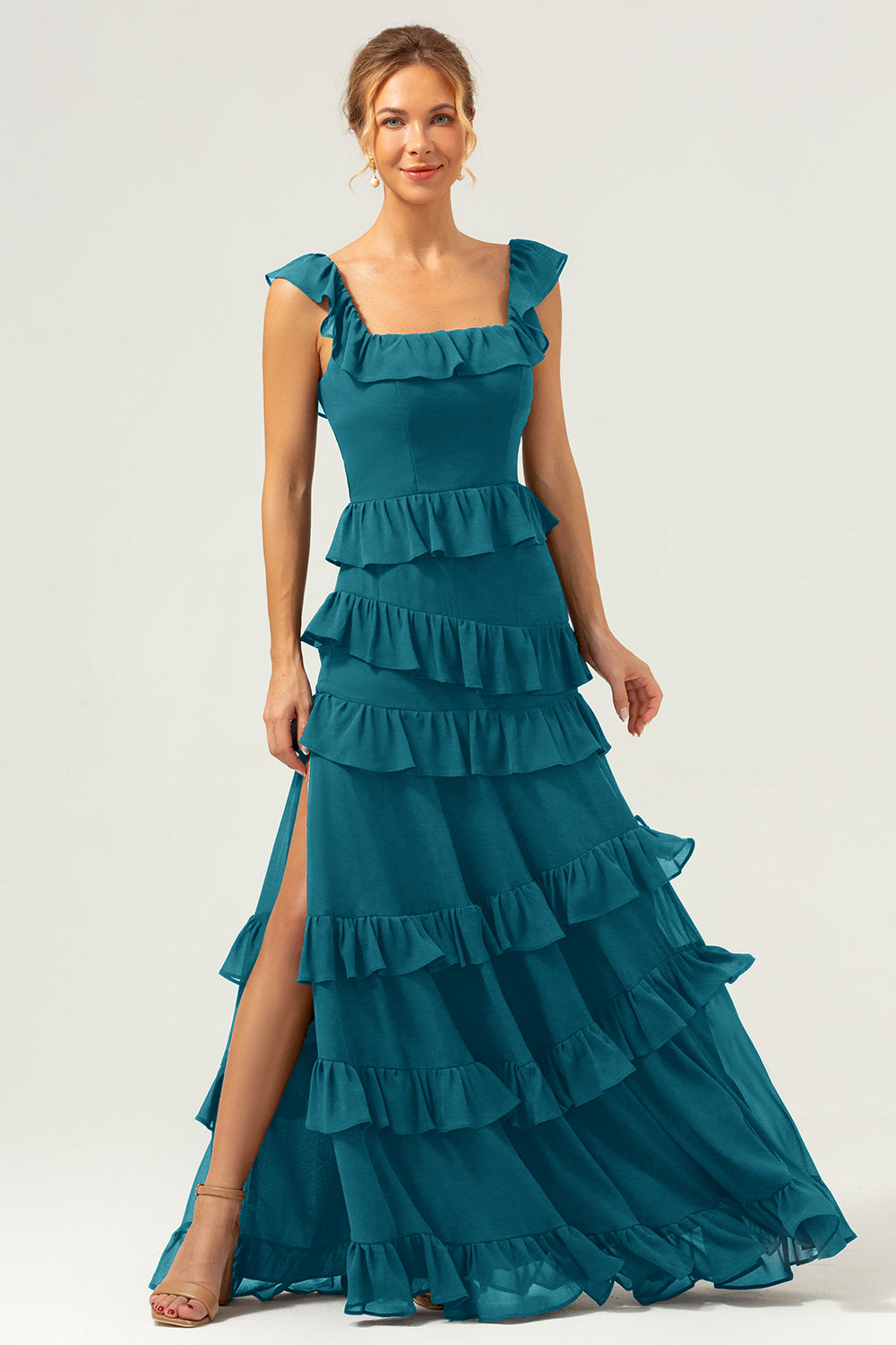 Zapakasa Women Burgundy Long Bridesmaid Dress Square Neck Tiered A-Line Chiffon Wedding Party Dress Zapakasa Women Burgundy Long Bridesmaid Dress Square Neck Tiered A-Line Chiffon Wedding Party Dress
