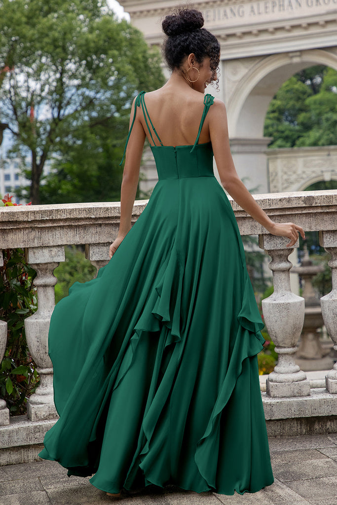 Spaghetti Strap Long Chiffon Bridesmaid Gowns Ink Blue