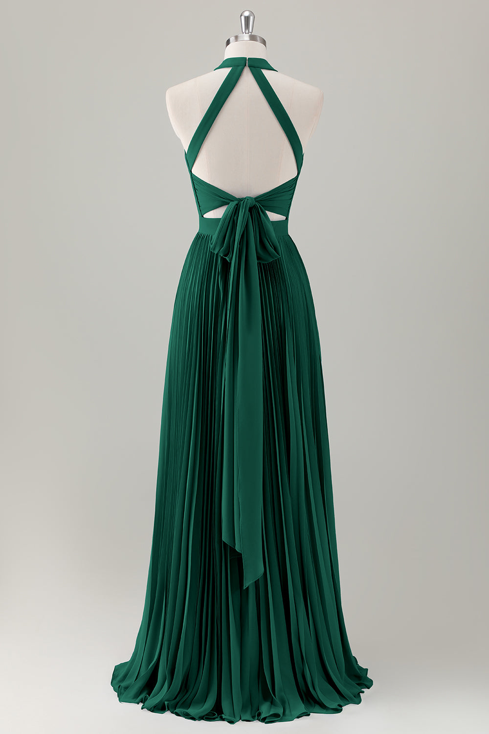 Dark Green A-Line Halter Long Bridesmaid Dress with Slit