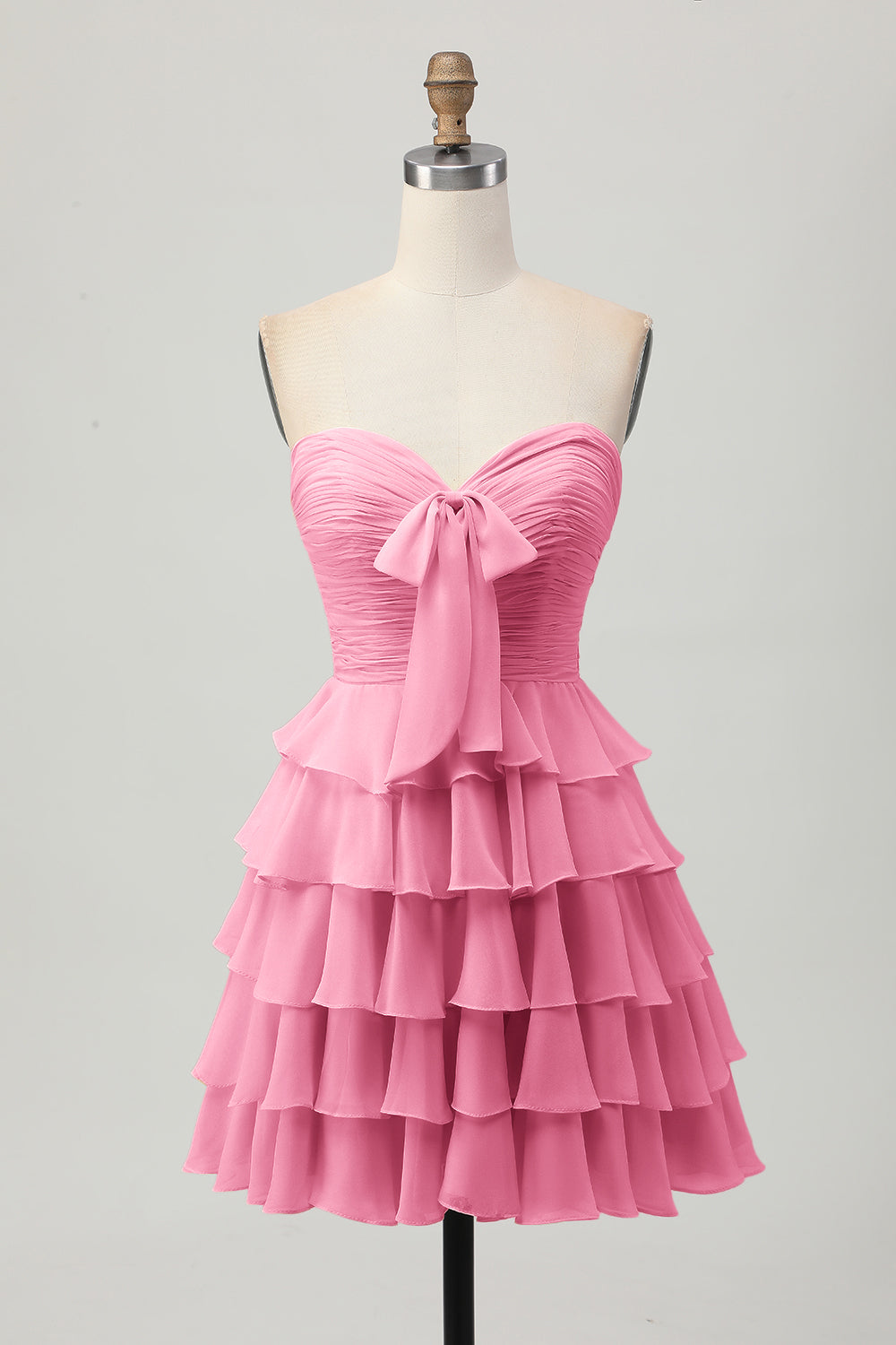 Light Yellow Sweetheart Ruched Ruffled Short Homecoming Dress with Bow
