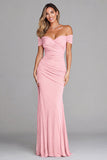 Terracotta Off the Shoulder Mermaid Ruched Long Formal Dress