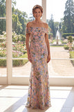 Mermaid Long Off the Shoulder Green Floral Mother of the Bride Dress