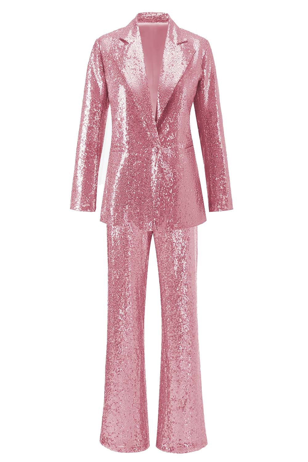 silver ladies dress suits Long Sleeve Mirrored Sequin Suit Silver