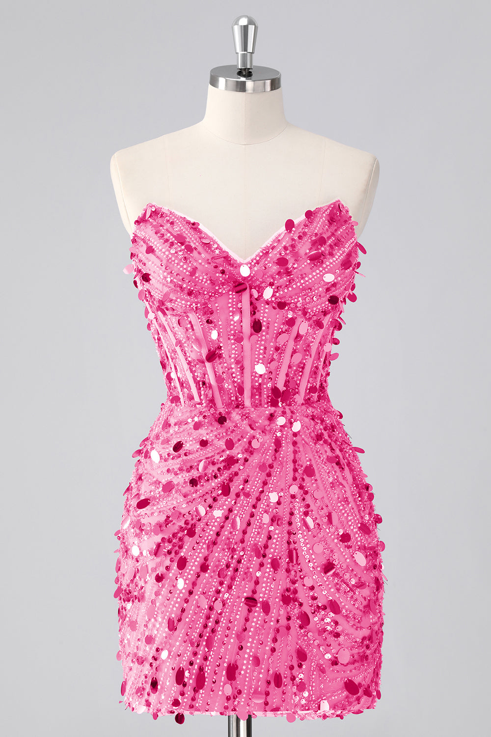 Sparkly Red Corset Sequins Strapless Short Homecoming Dress