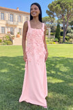 Hot Pink A Line Square Neck Floral Maxi Wedding Guest Dress