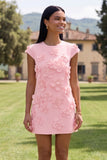 Butter Yellow Short Floral Round Neck Homecoming Dress with Sleeves