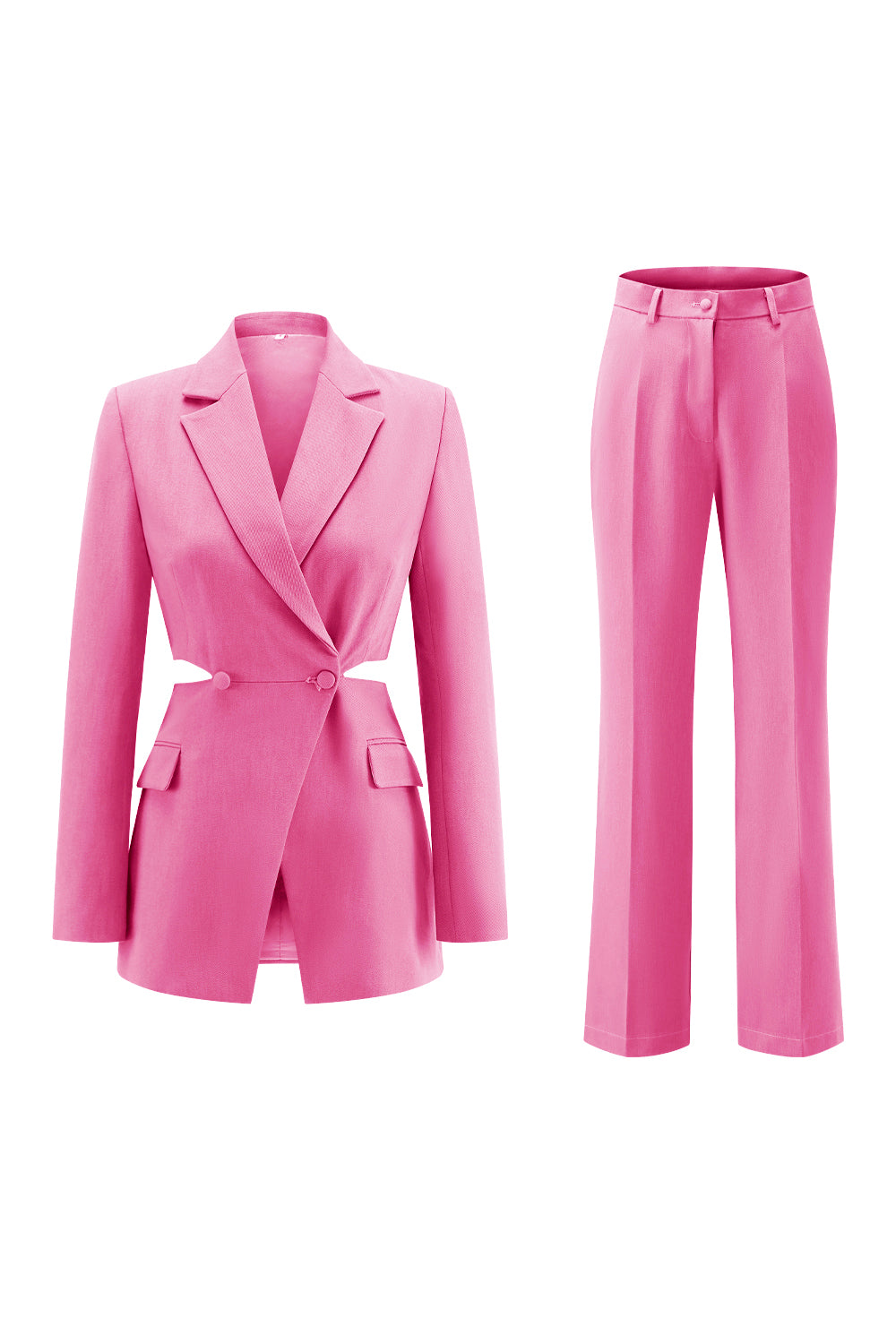 Grey Blue 2 Piece Cut Out Notched Lapel Women Prom Suits