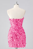 Sparkly Red Corset Sequins Strapless Short Homecoming Dress