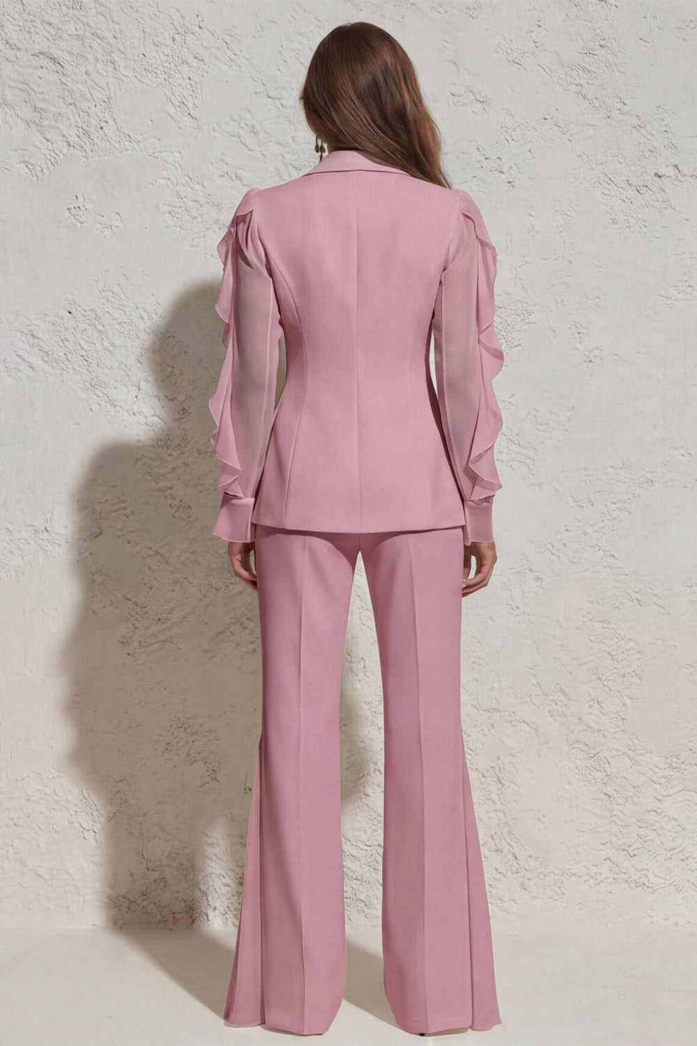 Ruffled Notched Lapel 2 Piece White Business Suits with Pockets
