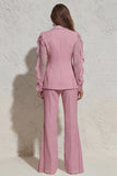 Ruffled Notched Lapel 2 Piece White Business Suits with Pockets