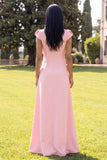 Butter Yellow A Line Round Neck Floral Long Wedding Guest Dress with Sleeves