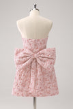 Sage Green Floral Strapless A Line Short Homecoming Dress with Bow