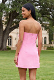Hot Pink Short Floral Strapless Homecoming Dress