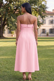 Yellow A Line Strapless Floral Maxi Wedding Guest Dress