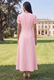 Butter Yellow A Line Round Neck Floral Maxi Wedding Guest Dress with Sleeves