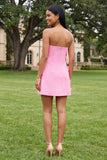 Hot Pink Short Floral Strapless Homecoming Dress