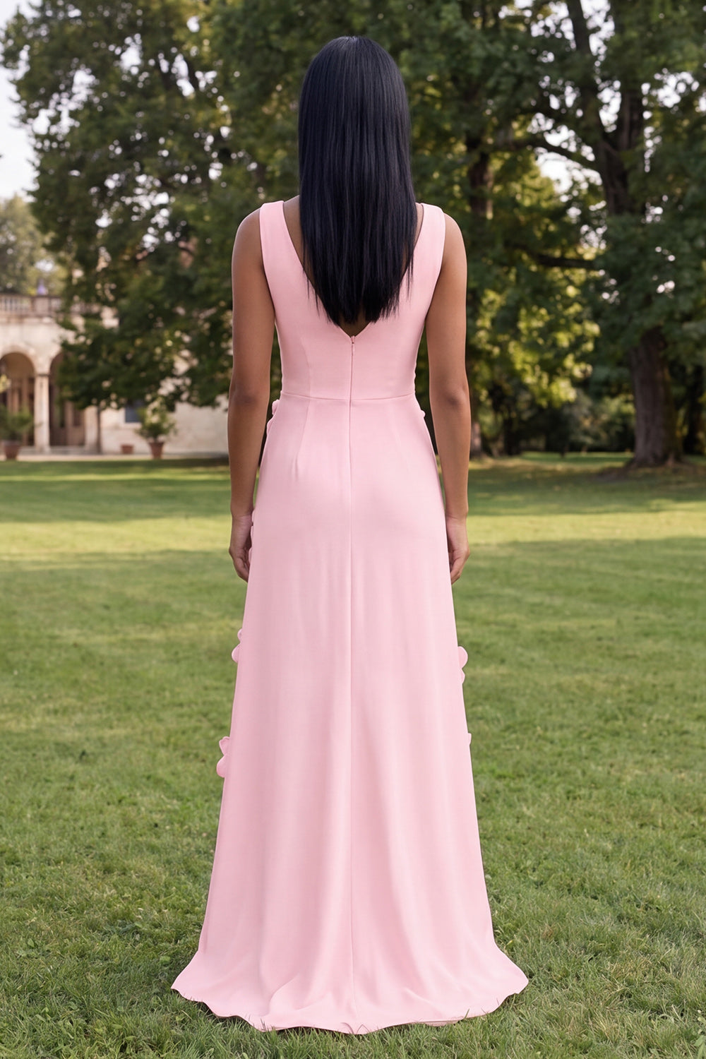 Butter Yellow Sheath V-Neck Floral Long Wedding Guest Dress