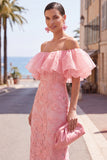 Butter Yellow Floral Maxi Beaded Sheath Wedding Guest Dress with Ruffles