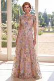 Short Sleeves A Line Long Green Floral Boat Neck Mother of the Bride Dress