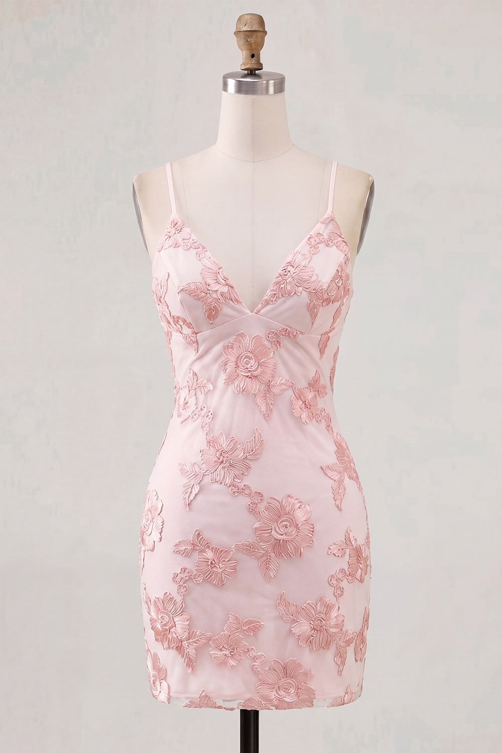 Tight Short Fuchsia Spaghetti Straps Floral Homecoming Dress