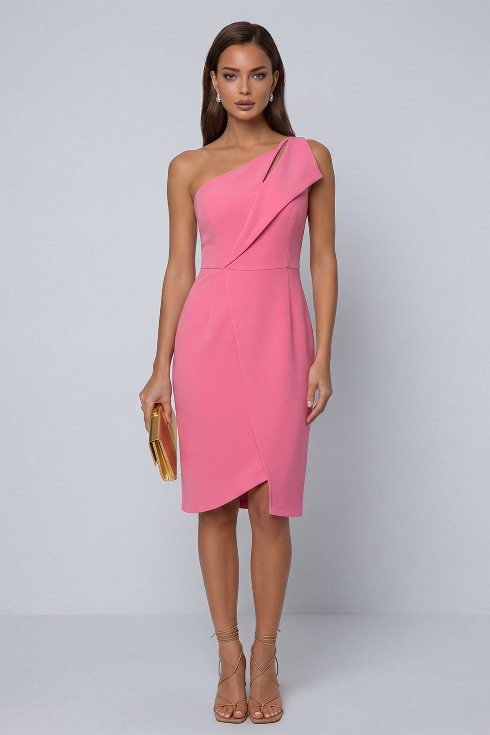 Black Pencil Knee Length One Shoulder Work Dress