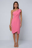 Black Pencil Knee Length One Shoulder Work Dress