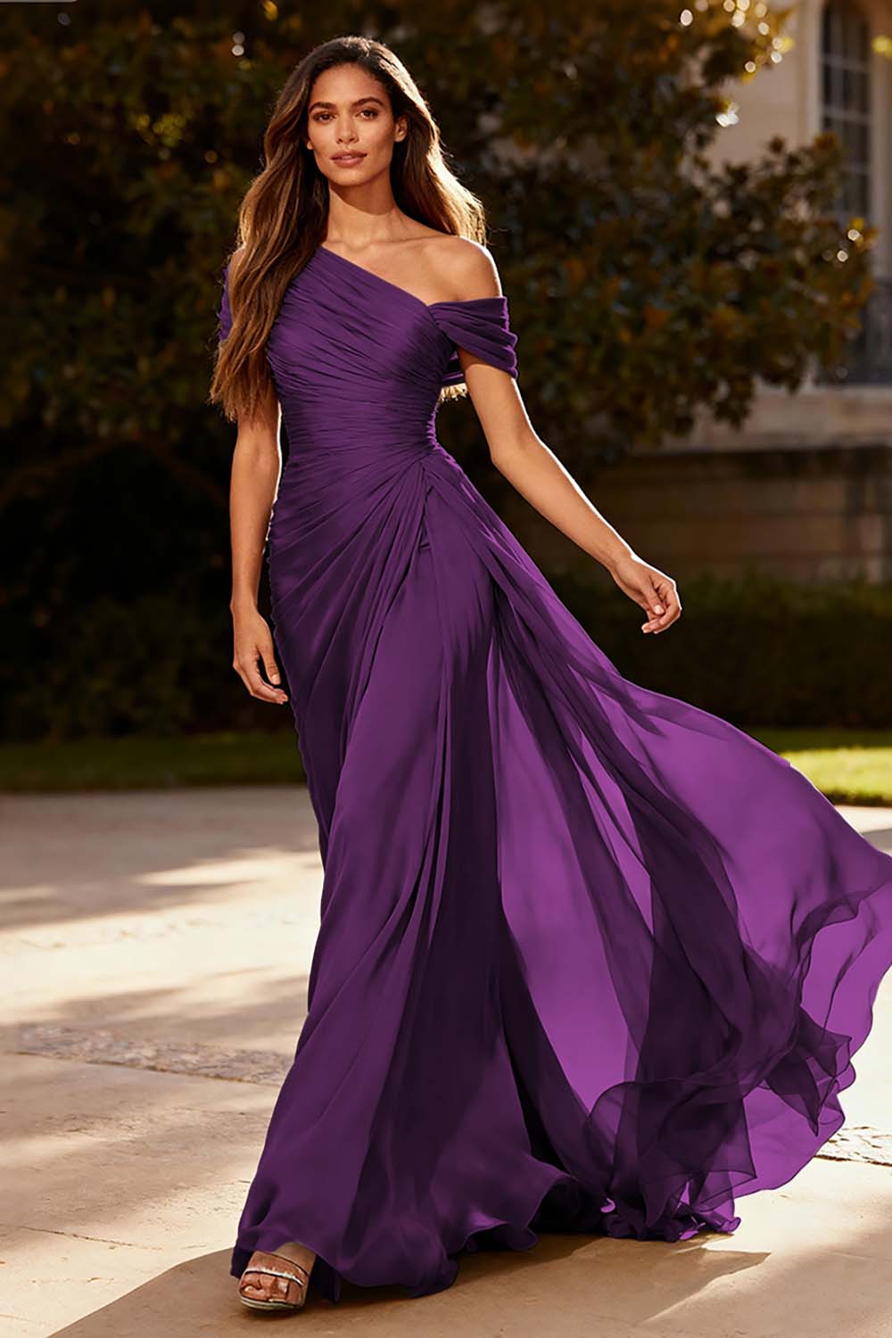 Zapakasa Women Simple Dusty Sage Chiffon Long Formal Dress with Side Cape A Line One Shoulder Ruched Evening Dress Zapakasa Women Simple Dusty Sage Chiffon Long Formal Dress with Side Cape A Line One Shoulder Ruched Evening Dress