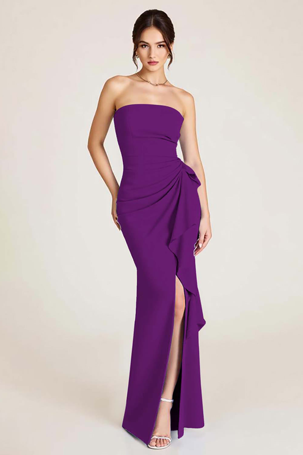 Dusty Sage Strapless Long Sheath Wedding Guest Dress with Slit