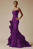 Sweetheart Mermaid Tiered Long Black Tie Dress with Ruffles