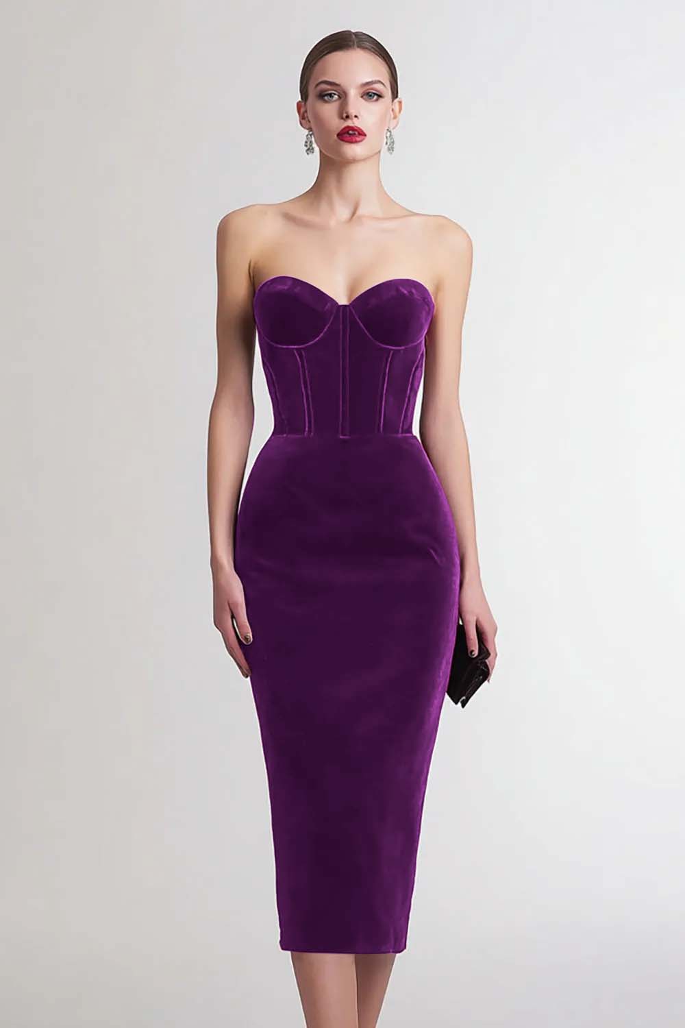 Zapaka Women Strapless Formal Dress Sweetheart Burgundy Bodycon Velvet Sleeveless Midi Holiday Party Dress, Burgundy / US26W Zapaka Women Strapless Formal Dress Sweetheart Burgundy Bodycon Velvet Sleeveless Midi Holiday Party Dress, Burgundy / US26W