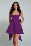 Simple Sky Blue Square Neck A Line Short Homecoming Dress with Bow