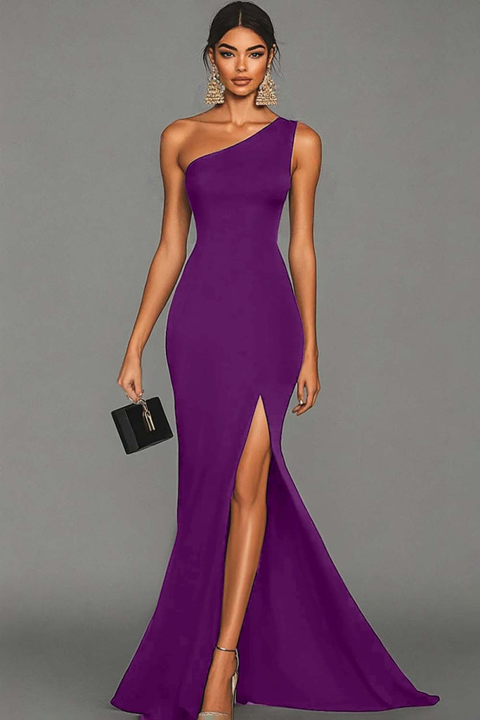 Mermaid One Shoulder Satin Long Prom Dress, Evening Dress main image 0