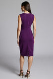 Navy Satin V-Neck Midi Bodycon Work Dress