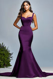 Corset Dark Green Satin Spaghetti Straps Mermaid Long Prom Dress
