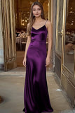 Royal Blue Satin Spaghetti Straps Long Sheath Formal Dress