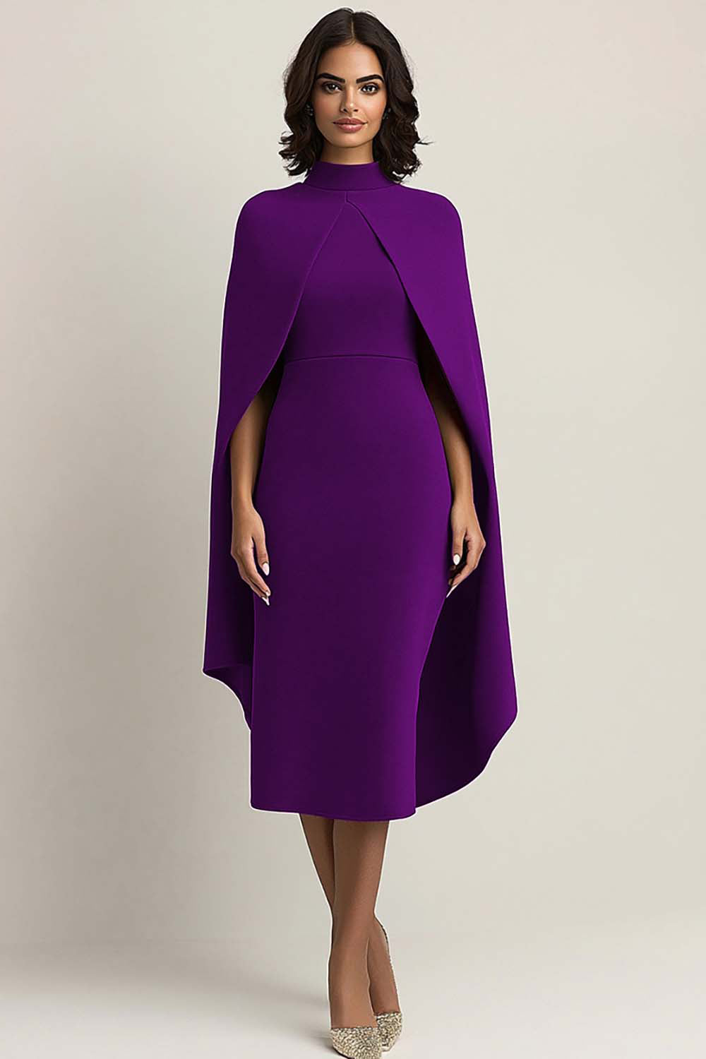ZAPAKASA Women Burgundy High Neck Knee-Length Formal Dress with Shawl Satin Sheath Work Dress ZAPAKASA Women Burgundy High Neck Knee-Length Formal Dress with Shawl Satin Sheath Work Dress