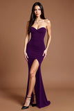 Black Sheath Satin Sweetheart Long Formal Dress with Slit