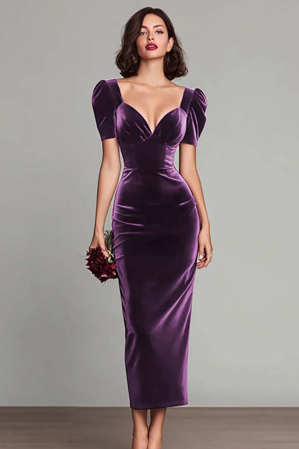 Burgundy Velvet Sheath Long Holiday Party Dress