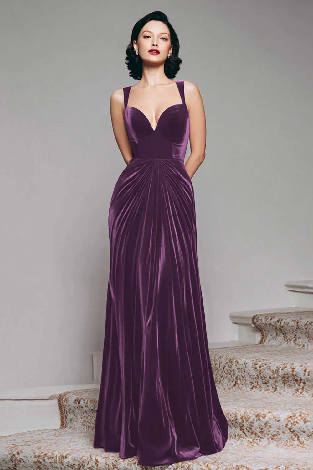 Zapakasa Women Burgundy Velvet Long Holiday Party Dress Mermaid Thick Straps Ruched Sweetheart Formal Dress Zapakasa Women Burgundy Velvet Long Holiday Party Dress Mermaid Thick Straps Ruched Sweetheart Formal Dress