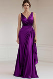 Peacock Sheath Satin V-Neck Long Formal Dress