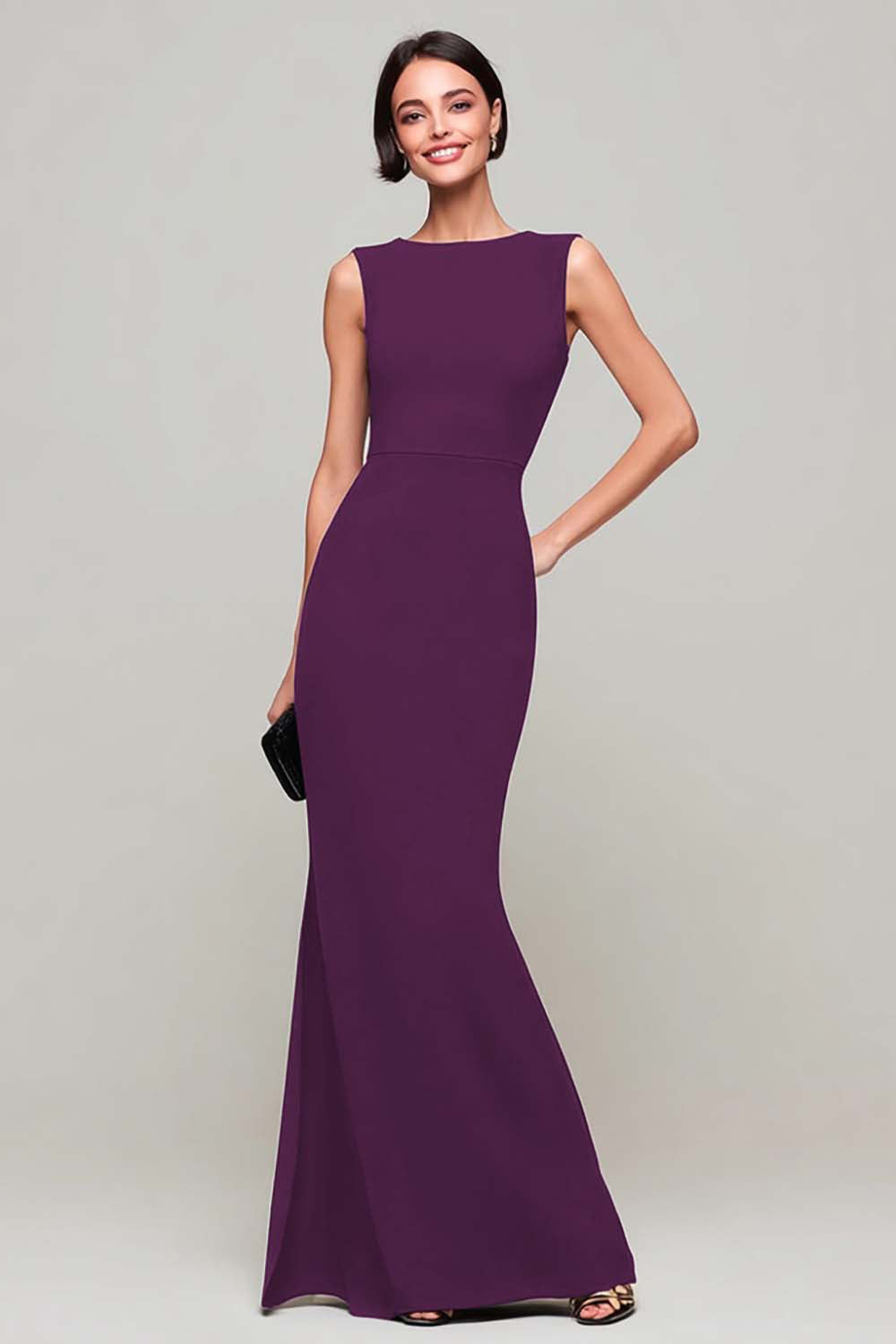 Simple Black Boat Neck Mermaid Long Formal Dress