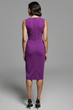 Grey Bodycon Satin Crew Neck Midi Ruched Work Dress with Slit