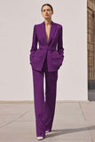 Lilac Satin Notched Lapel 2 Piece Long Sleeves Business Suits with Belt