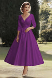 Champagne A Line Satin Half Sleeves Long Mother of the Bride Dress