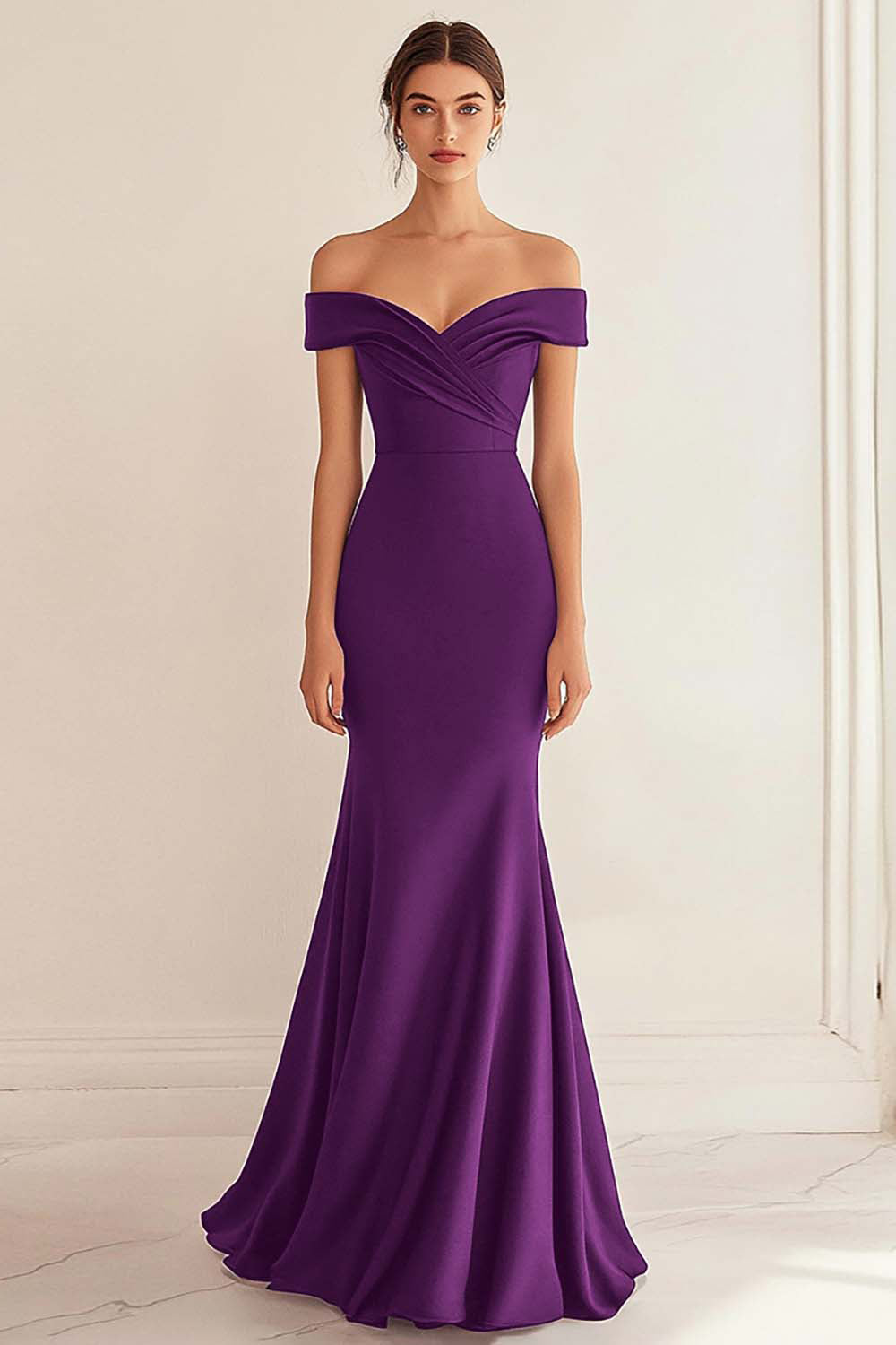 Navy Satin Off the Shoulder Sheath Long Formal Dress